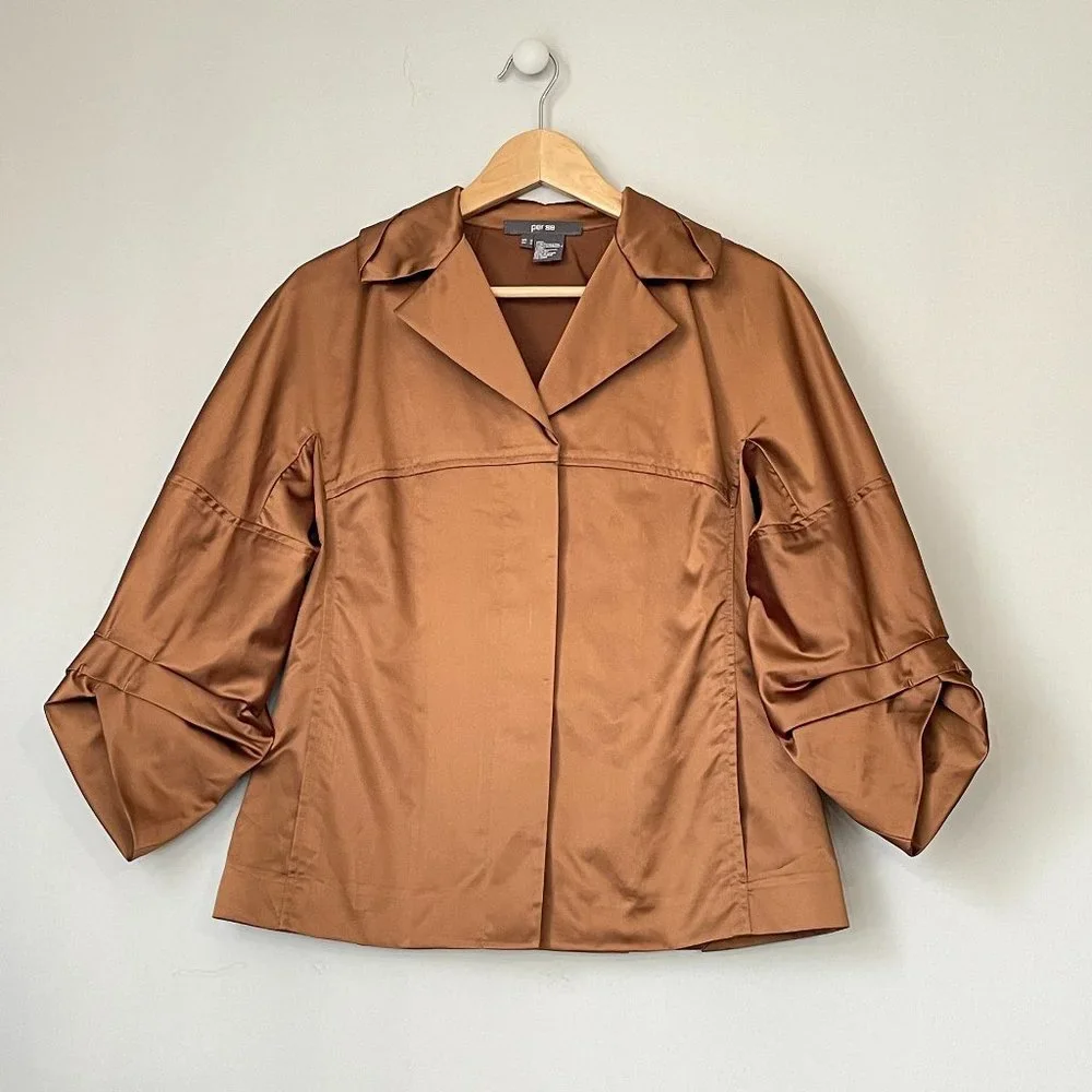 Copper Per Se 3/4 Wide Sleeve Collared Belted Blazer Jacket - Picture 2 of 6